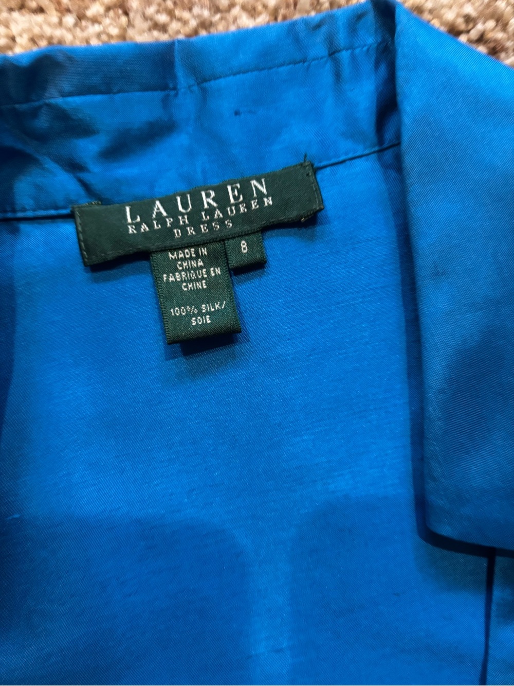 Ralph Lauren Bright Blue 100% Silk Collared Dress - Picture 2 of 3